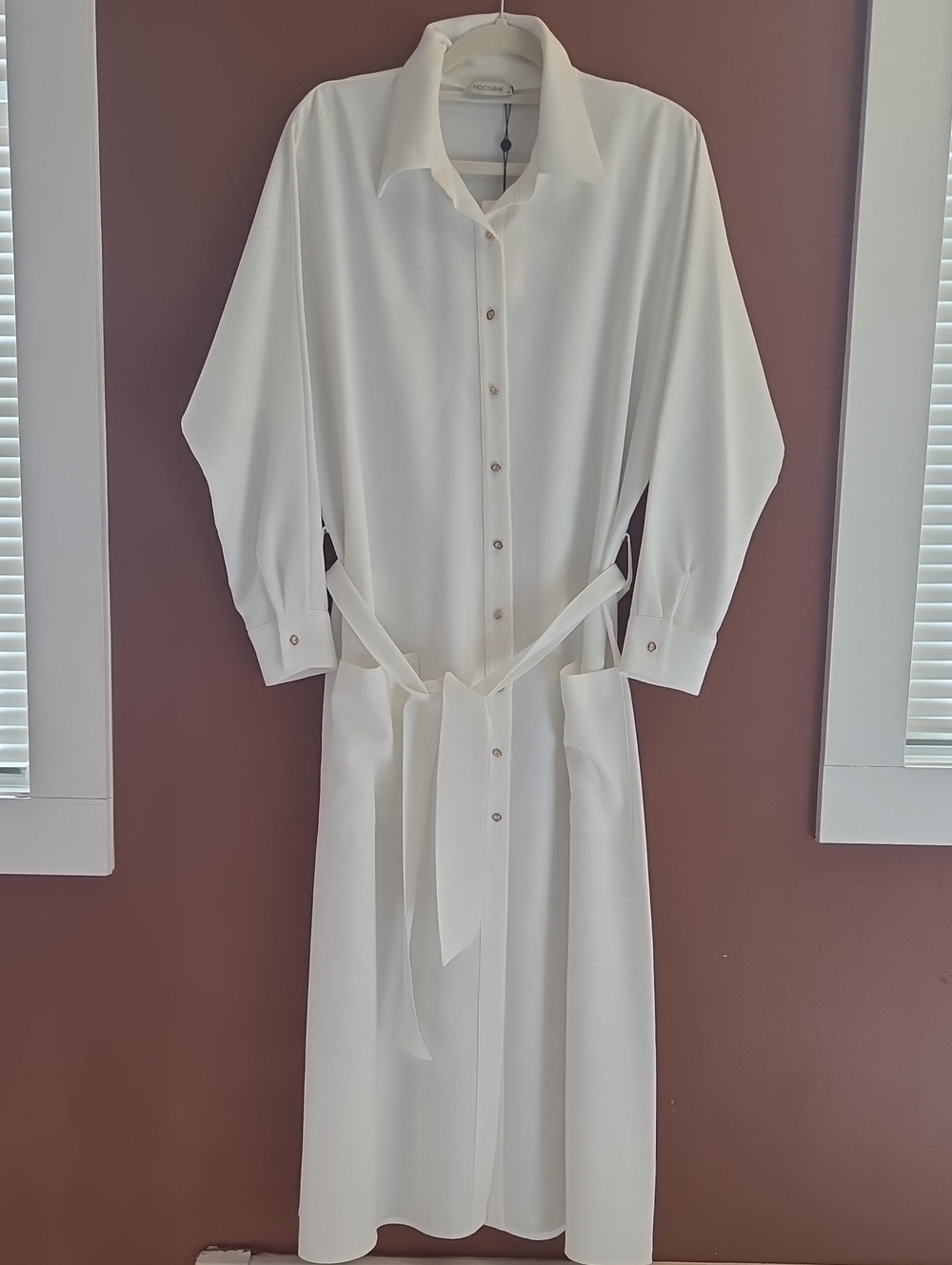 Classic White Long-Sleeve Shirt Dress with Waist Tie